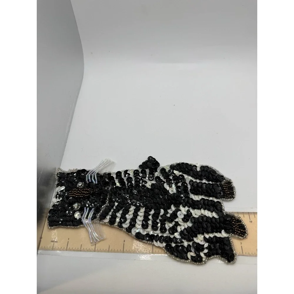 Sequined & Beaded‎ Black And White Cat Sew On Patch NOS
